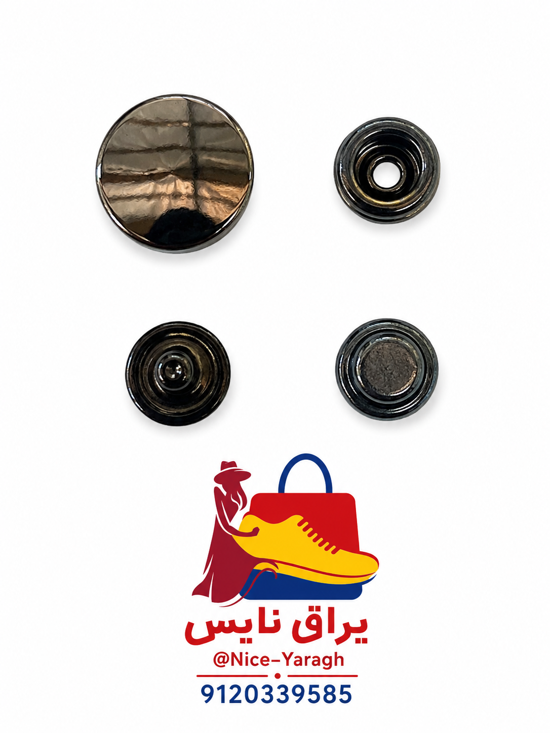 دکمه ۴ تیکه آمریکایی سایز ۱۵ زاماک با سه تیکه جنس برنج رنگ ثابت/۲۰ عددی